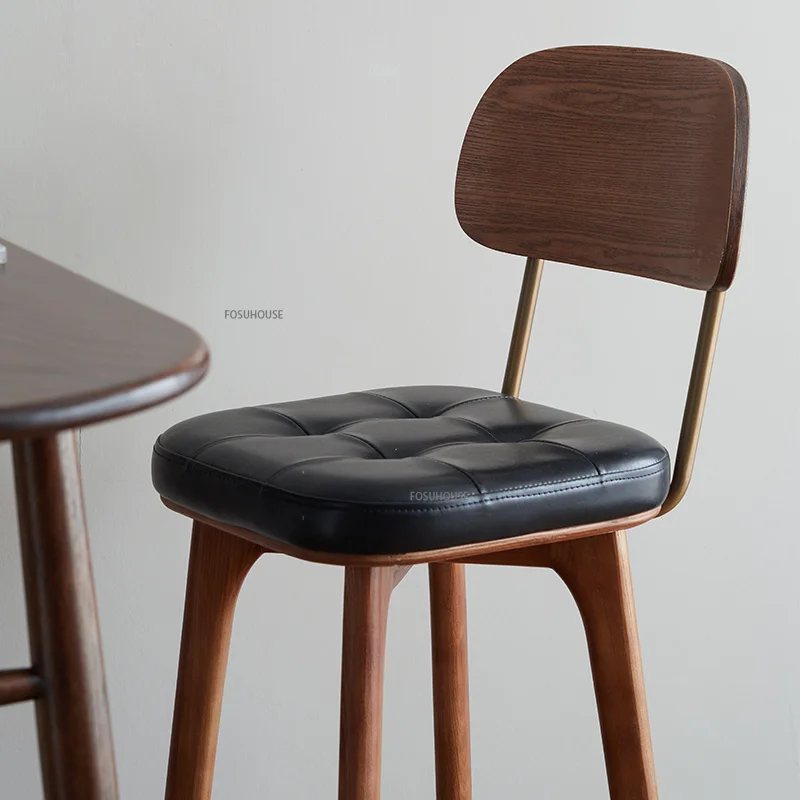 Nordic Solid Wood Bar Chairs for Kitchen Furniture Industrial Retro Restaurant Counter Stool Creative Back High Stool Bar Chair