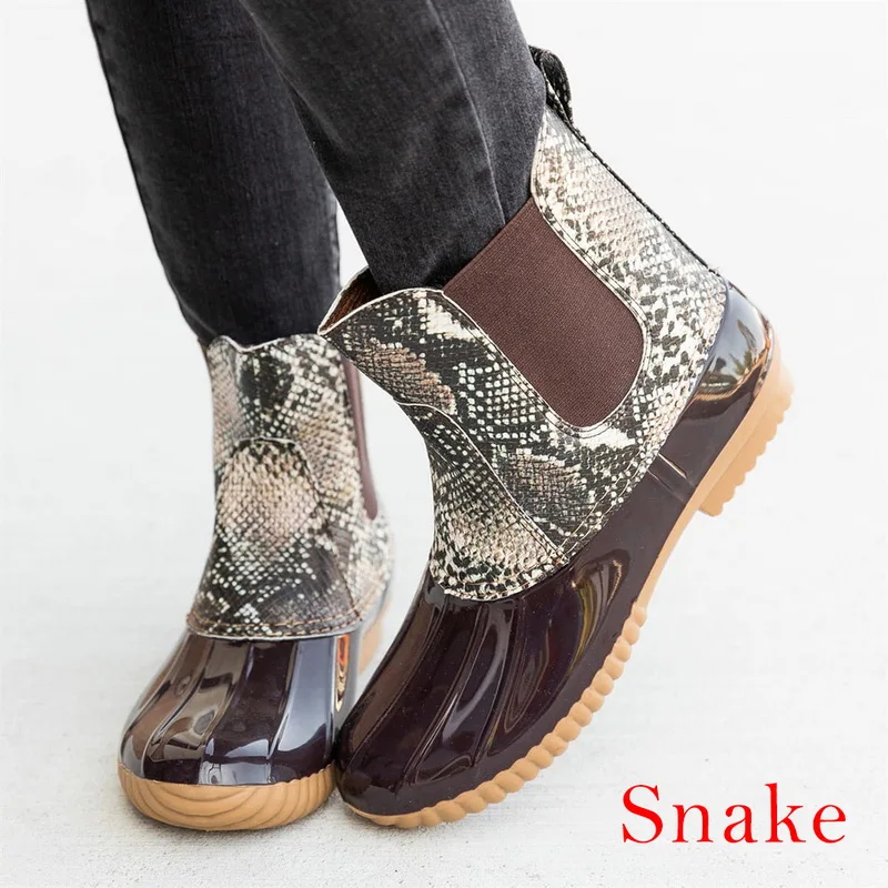 SHUJIN Women's Boots Lady Duck Boot With Waterproof Rubber Sole Women Rain Boots Lace Up Ankle Shoes Winter Women Shoes - Цвет: snake