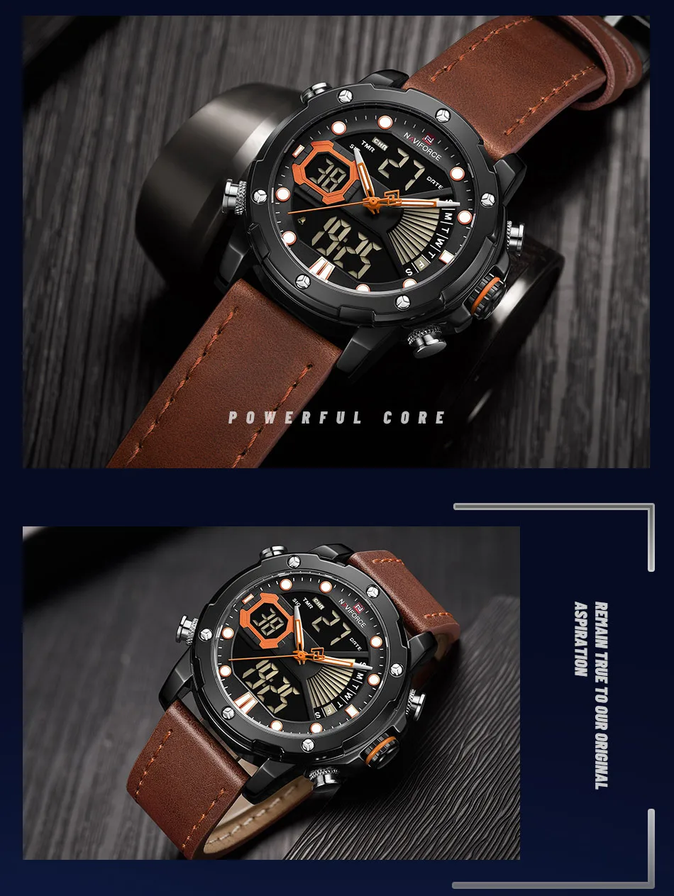 NAVIFORCE мужские часы Топ люксовый бренд Модные кварцевые мужские наручные часы водонепроницаемые кожаные Цифровые мужские часы Relogio Masculino