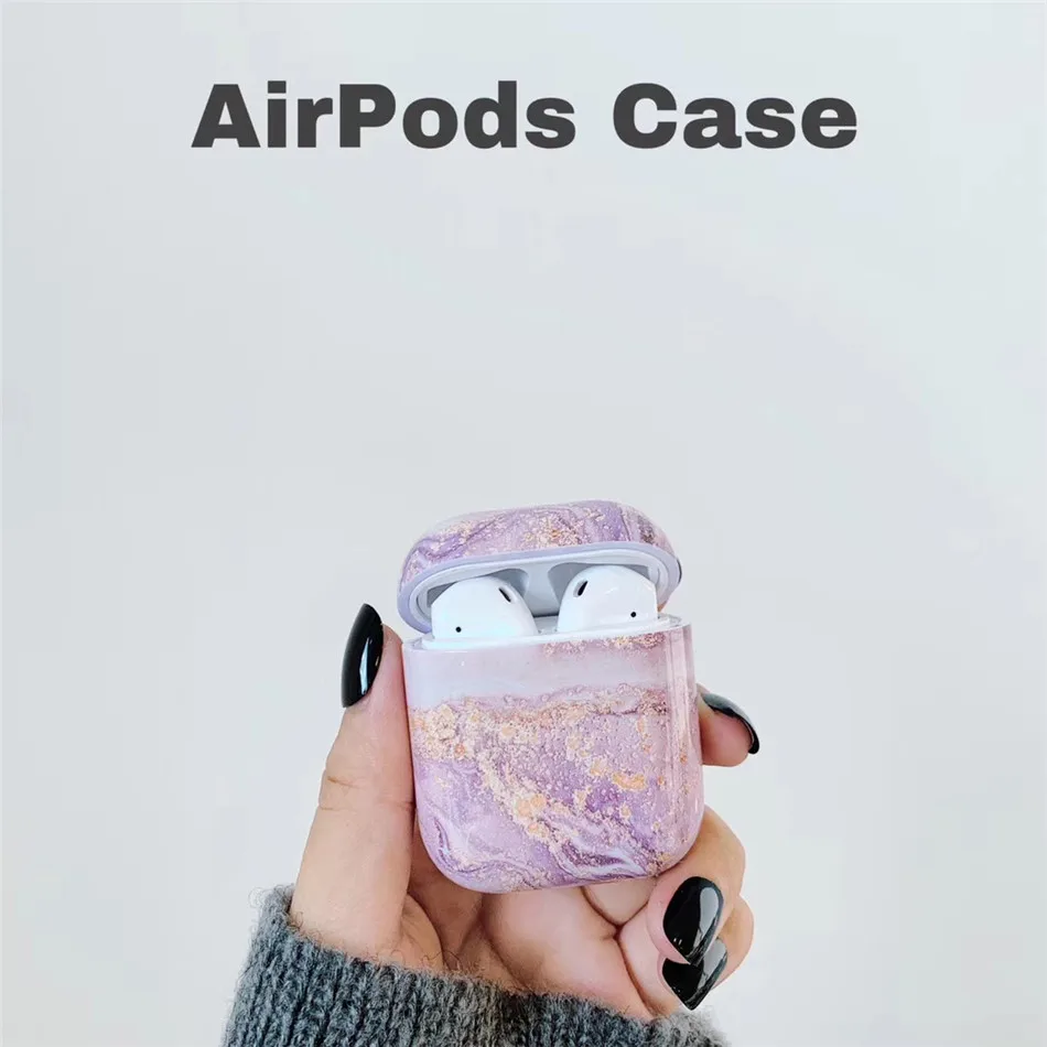 KJOEW Ins простой чехол с мраморными ушками для Airpods 1 2, Жесткий Чехол из поликарбоната, милый Жесткий Чехол для AirPods 1 2, защитный чехол