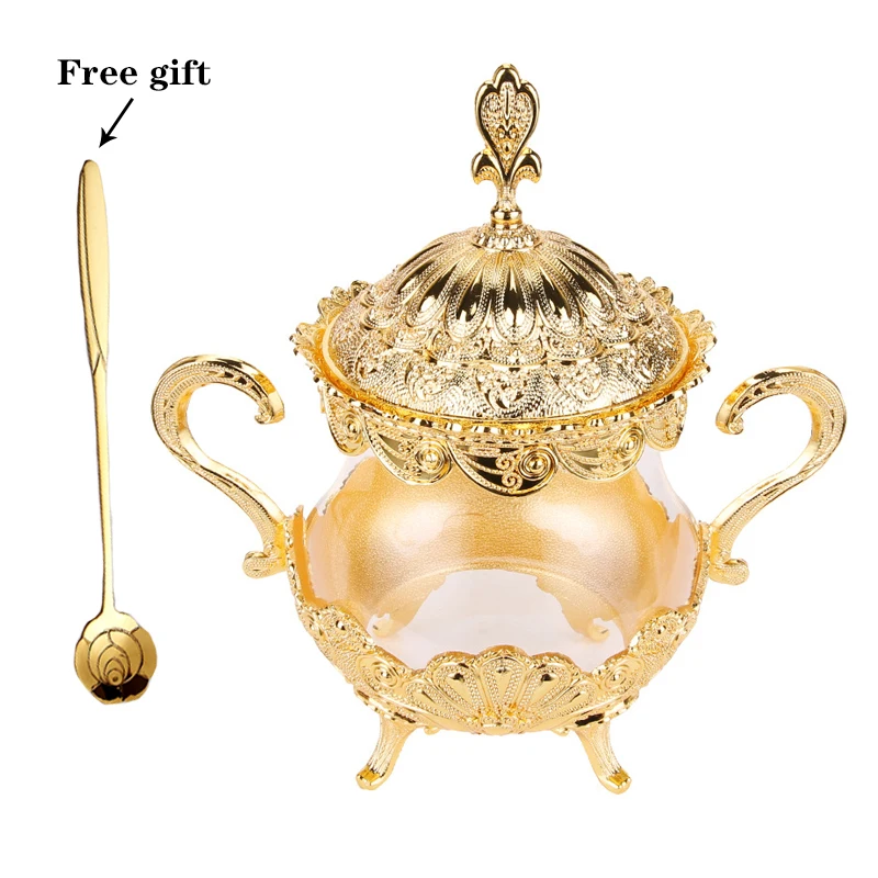 Позолоченные стеклянные баночки и крышки стеклянный контейнер сахарная чаша