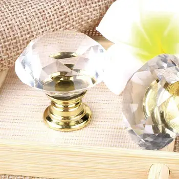 30mm Diamond Shape Design Crystal Glass Knobs Cupboard Hardware Furniture Kitchen Drawer Cabinet Handle Knobs Pulls Handles H2V4