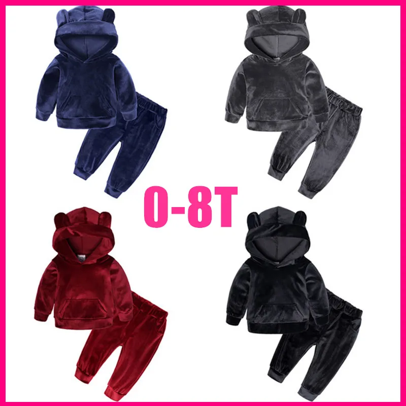 

2019 Girls Cartoon set Girl Warm Comfort Winter Plush Hood Warm High Quality Kids Clothing Set Autumn Fashion Boy Suit Set