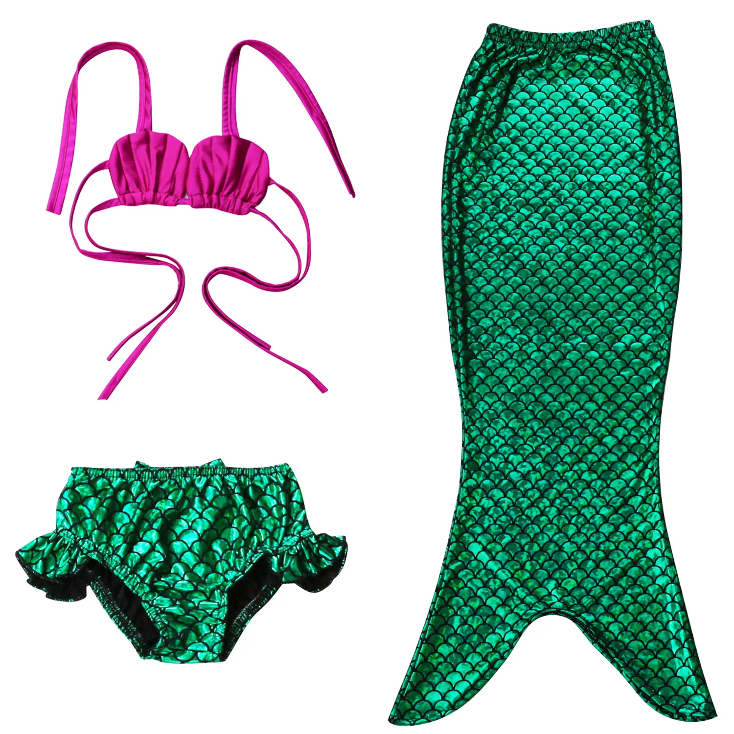 Купальник для девочки, Костюм Русалки на Хэллоуин, детское бикини для девочек, комплект из 3 предметов, платье принцессы для девочек, одежда для детей, Пляжное Платье - Цвет: Green