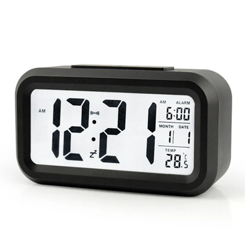 1x Desk LCD Digital Alarm Clock Silent Snooze Backlight Home Temperature Display