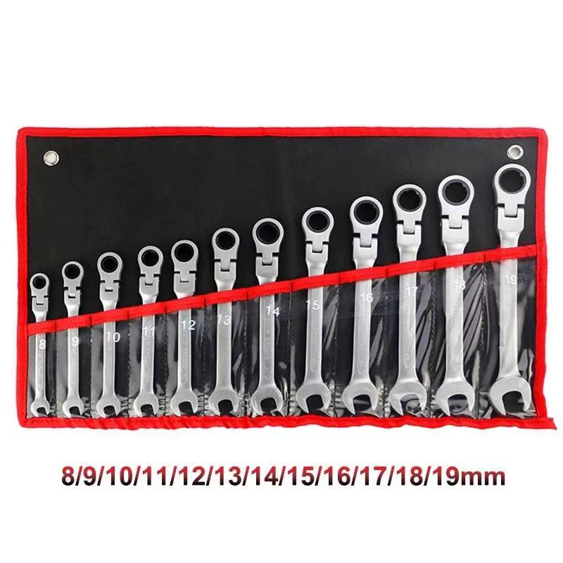 

Automotive Tools Lndustrial Grade Chrome Vanadium Steel 12 Sets Of Movable Head Ratchet Wrench Bag Sets