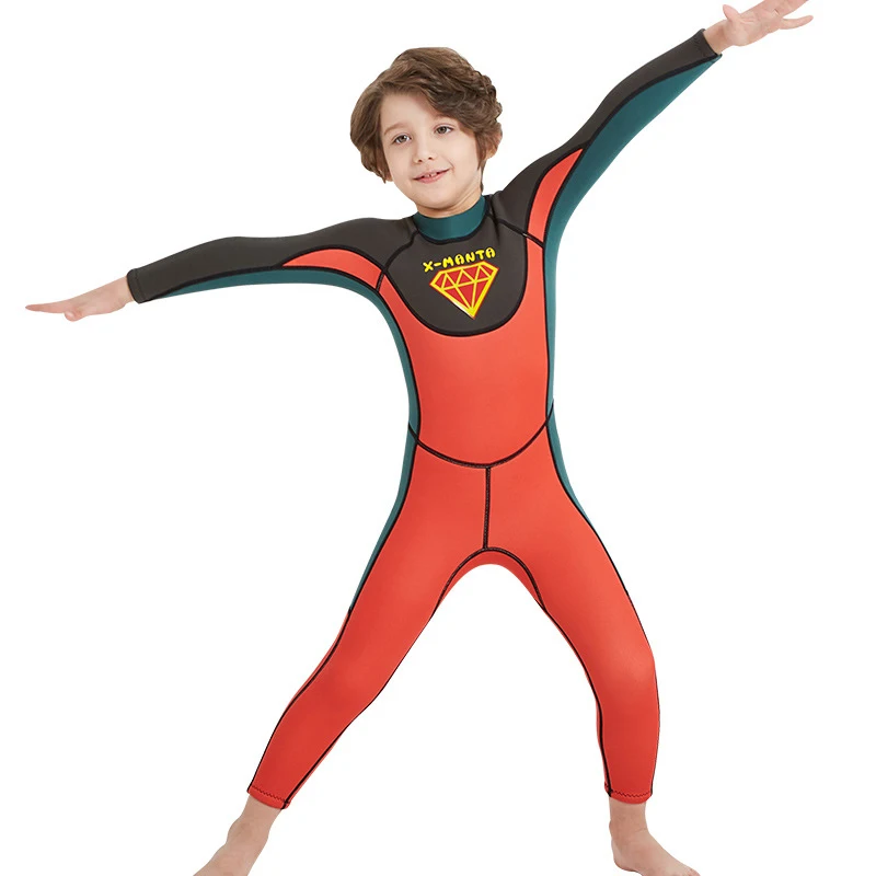 Гидрокостюм для детей, неопреновый гидрокостюм для мальчиков и девочек, 2,5 мм, Детский Гидрокостюм, сохраняющий тепло, с защитой от ультрафиолетового излучения, детский купальный костюм с длинными рукавами - Цвет: Orange DS18816