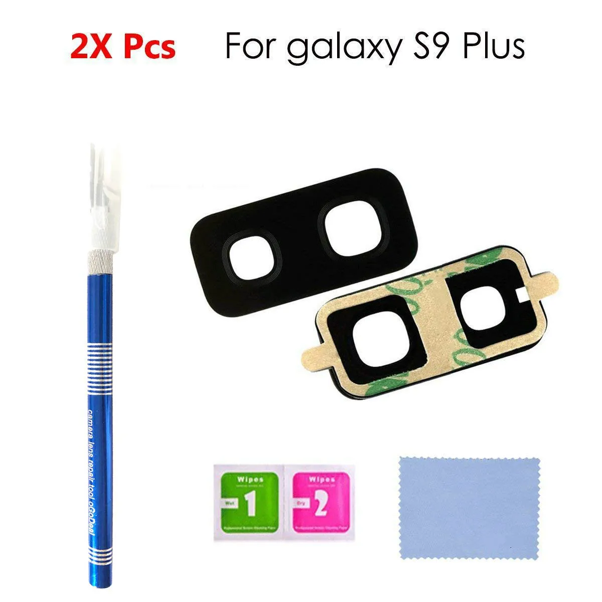 

2 Pack Back Rear Camera Glass Lens Cover Replacement for Samsung Galaxy S9 Plus with Repair Tool Kit and Adhesive Preinstalled
