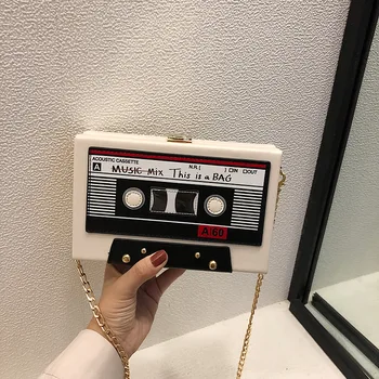 

Women Shoulder Bag New Tape Recorder Women's Bags Cute Funny Cartoon PU Leather Chain Crossbody Bag Female Day Clutches
