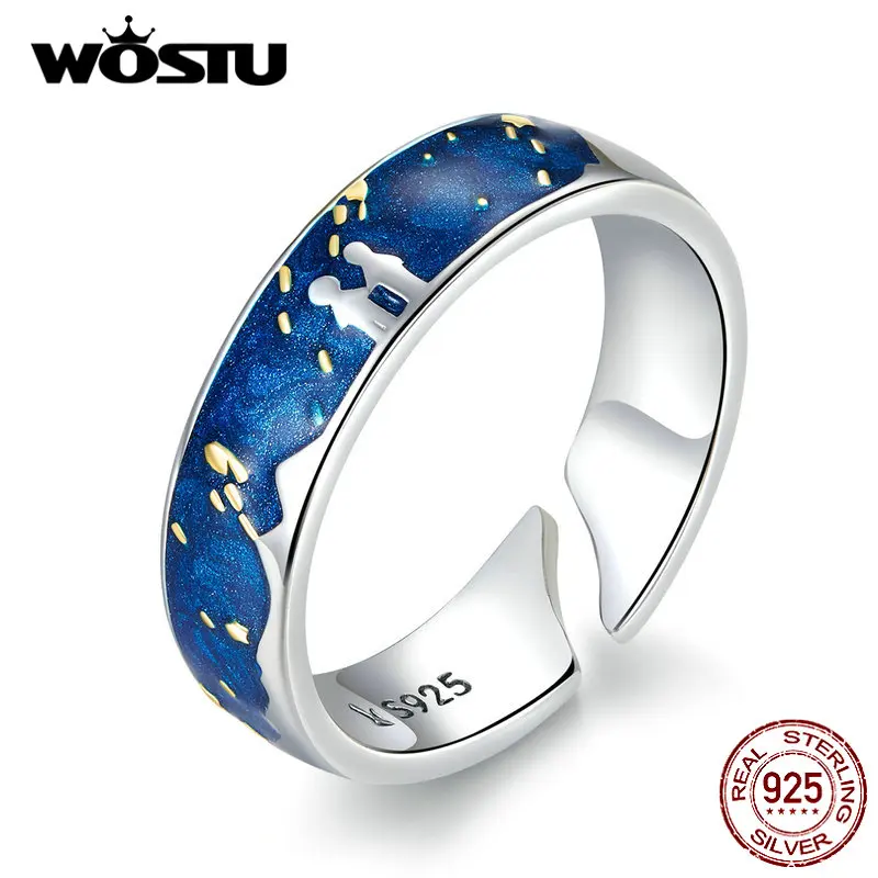 WOSTU,, 925 пробы, серебряные, метеоритный душ, синие кольца для женщин, регулируемые кольца на палец, свадебные, для влюбленных, роскошные ювелирные изделия BKR609