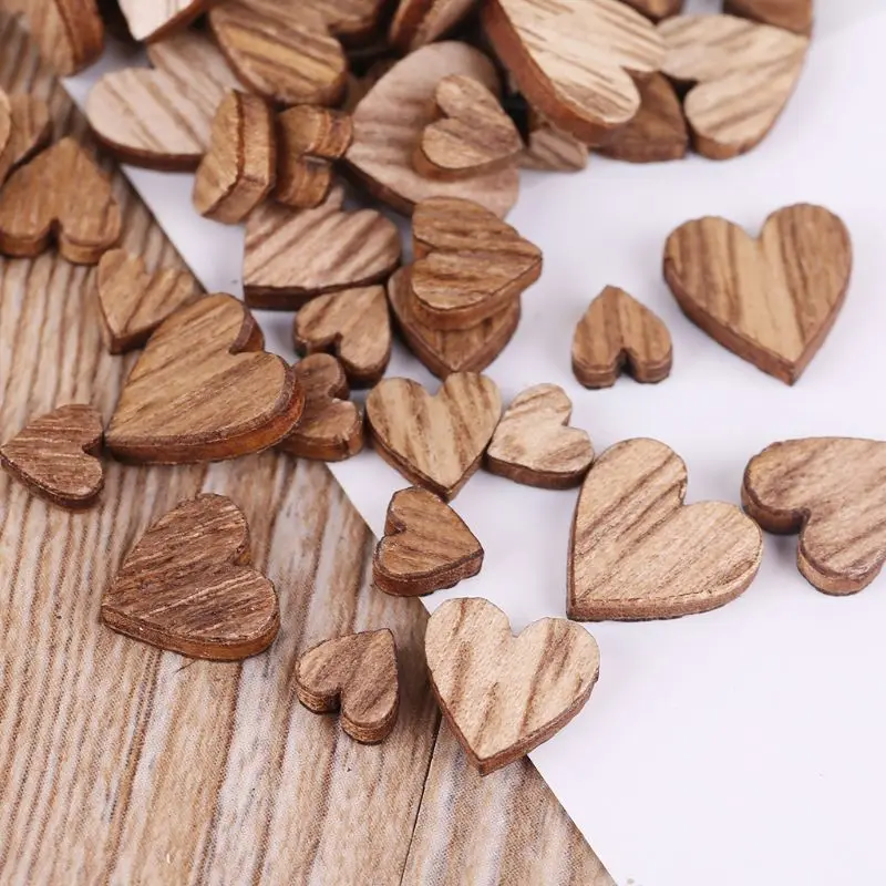 100x Rustic Blank Wooden Love Heart DIY Scrapbooking Wedding Table Scatter Decor 