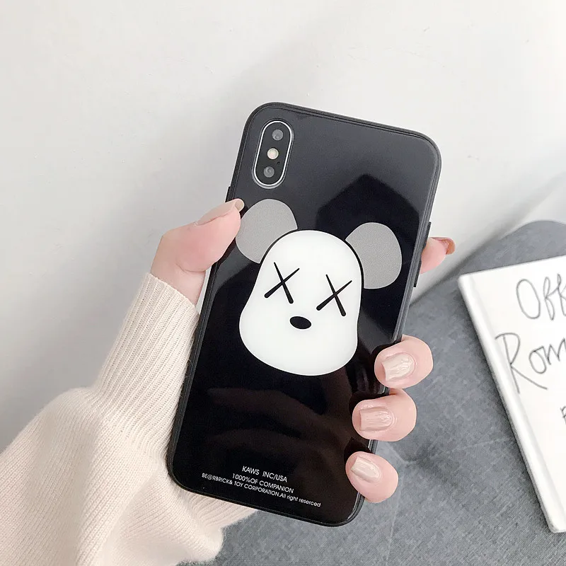 Чехол из закаленного стекла для samsung Galaxy A10, A30, A50, A70, A90, мультяшный жесткий чехол для samsung A20, A40s, A60, A80, чехол, Bear Couqe Capa - Цвет: Black