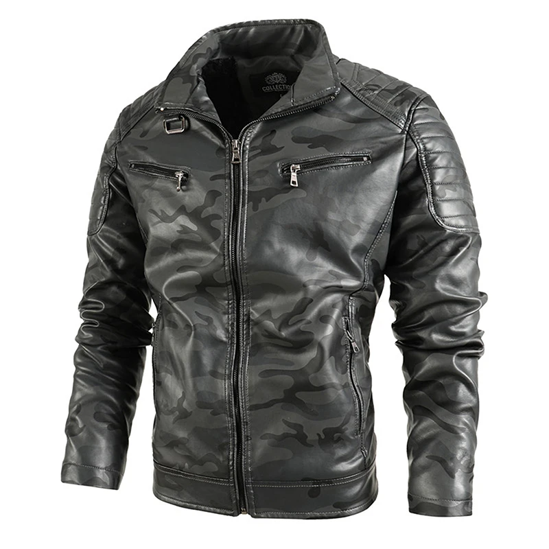 2021 Winter Black Leather Jacket Men Fur Lined Warm Motorcycle Slim Street Fashion BLack Biker Coat Pleated Design Zipper | Мужская