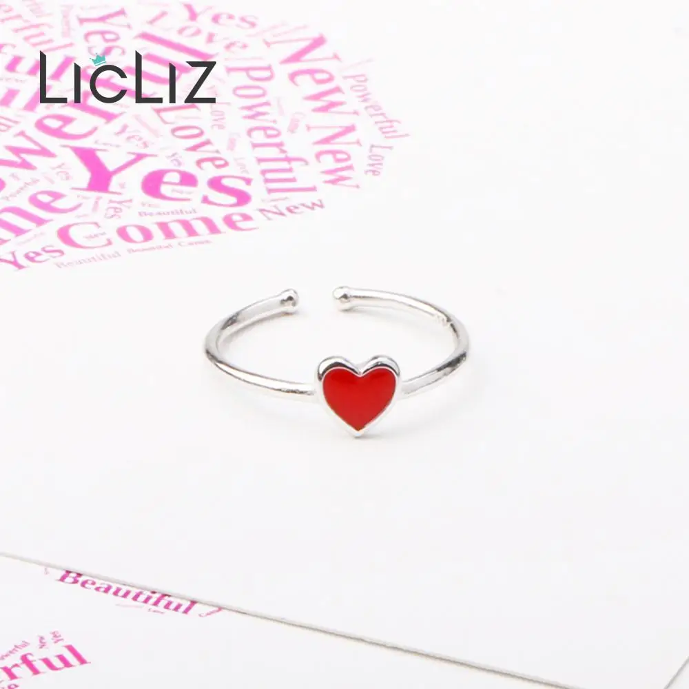 LicLiz, 925 пробы, серебряное, красное сердце, запонки, кольца для женщин, открытое регулируемое серебро 925, ювелирные изделия "anillos Bijoux" Femme LR0755