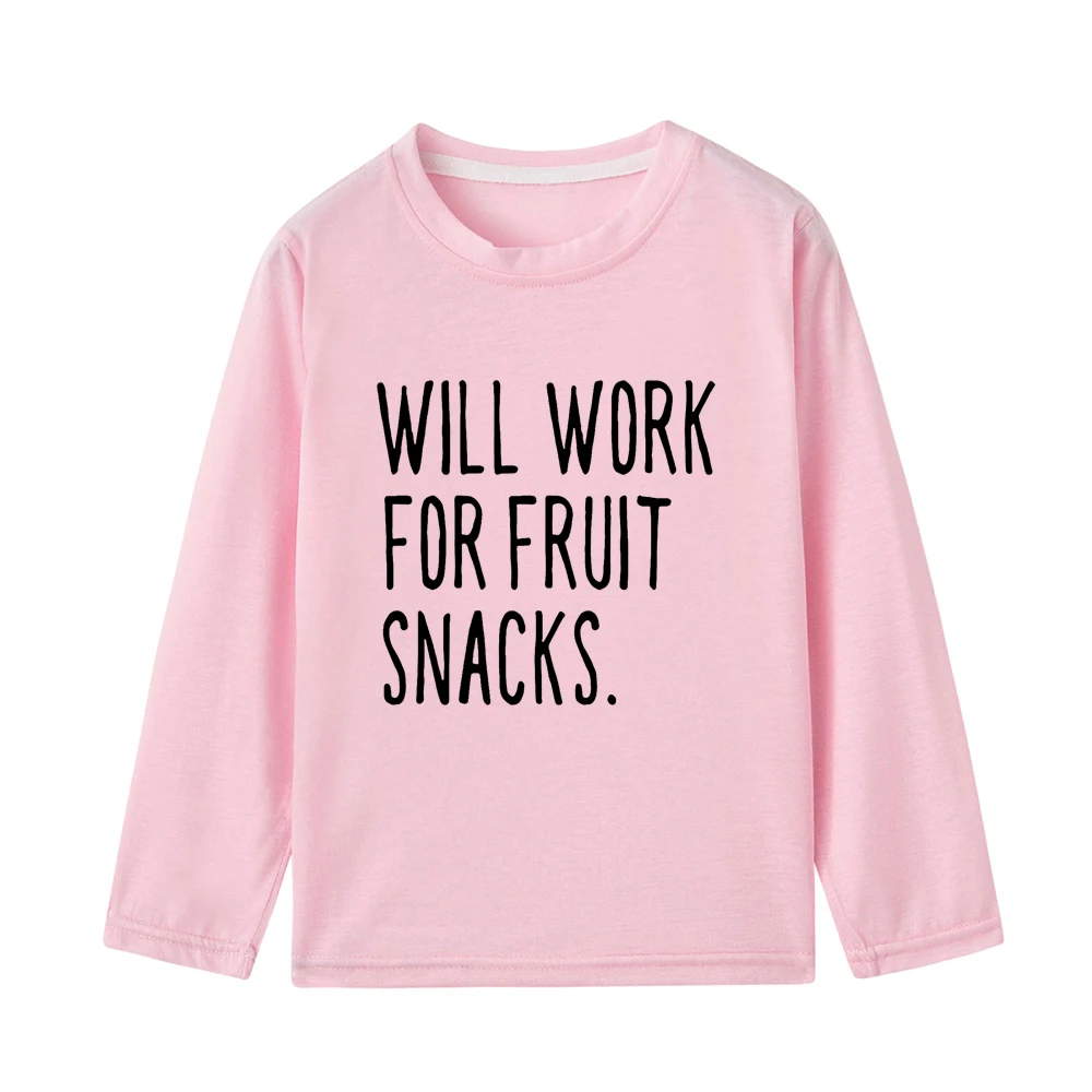 Детская осенняя одежда «Will Work for Fruit Snack» футболка унисекс Детские футболки для мальчиков и девочек Забавные футболки с длинными рукавами - Цвет: 42P8-KLTPK-