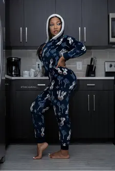 

Christmas Hooded Pajamas Jumpsuit Women Winter Print Warm Long Sleeve Sleepwear Xmas Cute Zipper Up Nightwear Homewear Suits