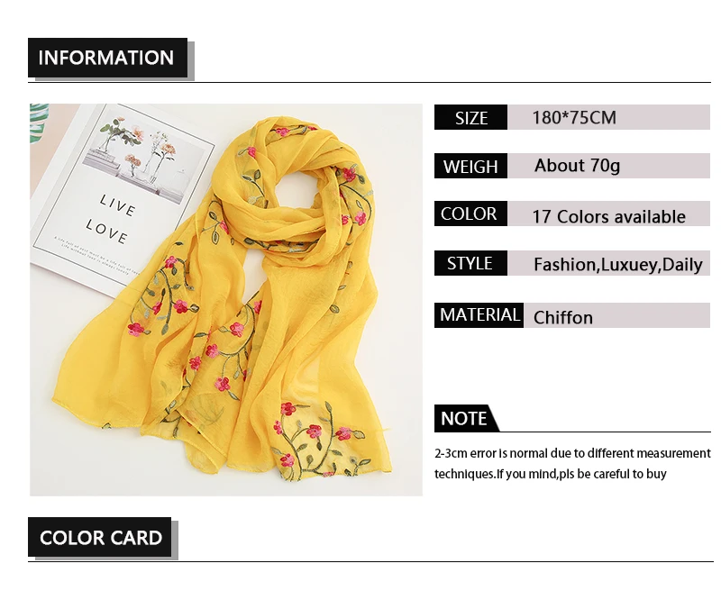Indien Böhmischen Chiffon Schal Frauen Muslimischen Hijab Print Schals Strand Blume Schal Wrap Gestickte Schal Ethnischen Bandana 180*75cm – Detail 2
