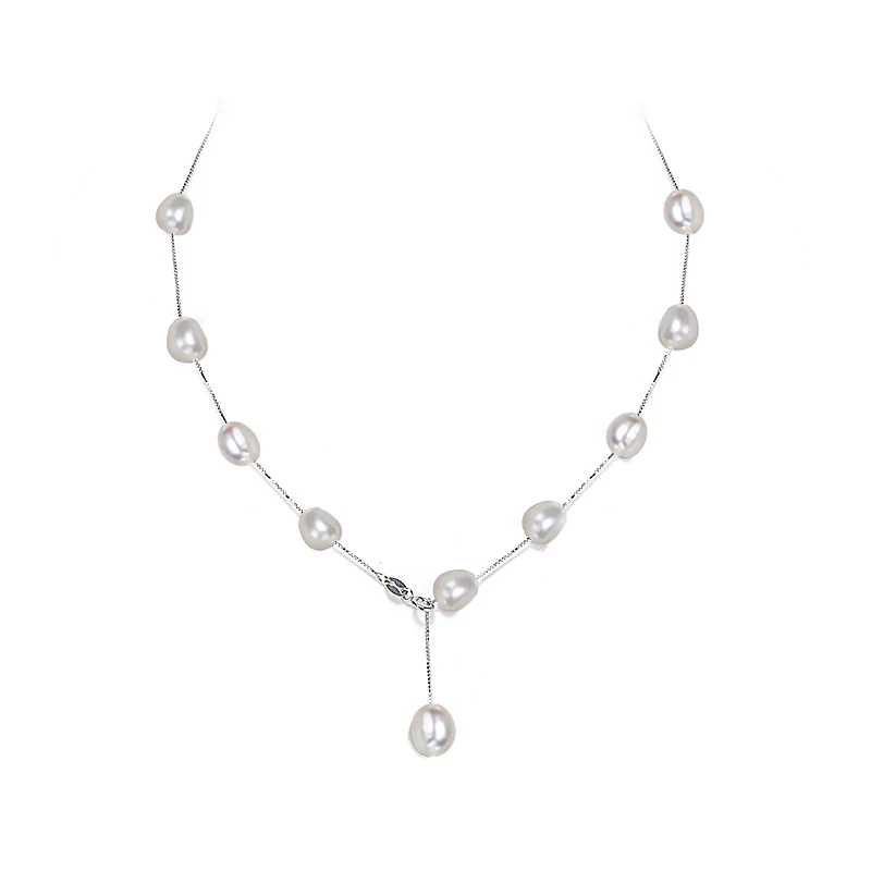 

DMNFP317 9-10mm 925 Sterling Silver Necklace Floating Pearl Y Necklace Baroque Pearl Pendant Necklace Sexy For Women