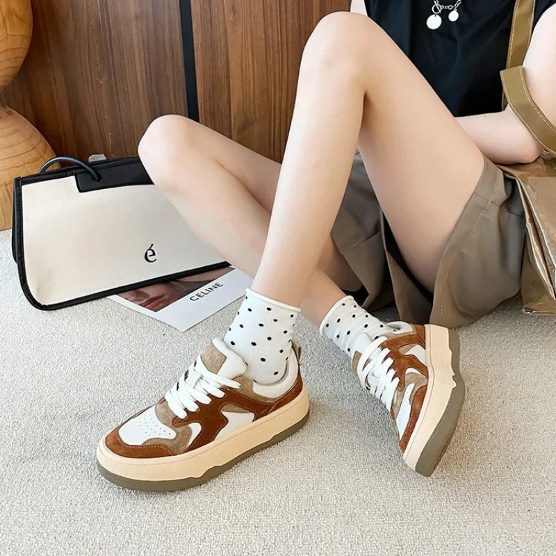 Women's Leather Sports White Shoes 2021 Autumn and Winter Cotton Shoes Retro Thick-soled Plus Velvet Old Sneakers