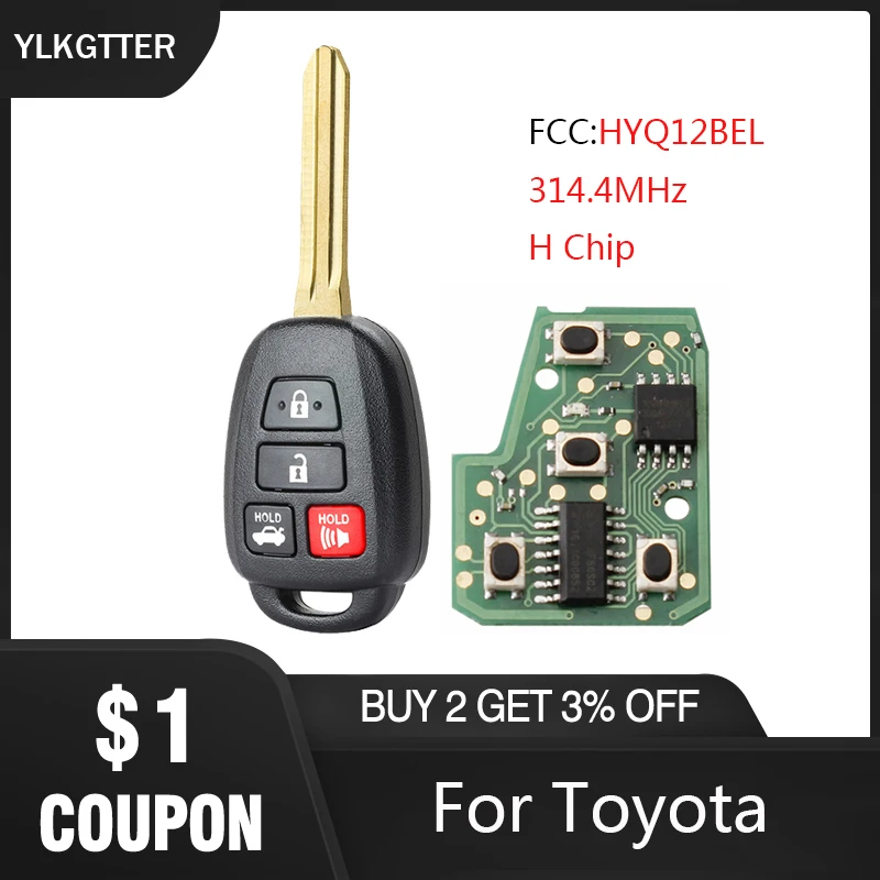 YLKGTTER 314.4MHz 4 Buttons Remote Car key For Toyota Rav4 2013-2015 Prius C V 2012-2016 Key wish Fcc:HYQ12BEL H Chip | Автомобили и
