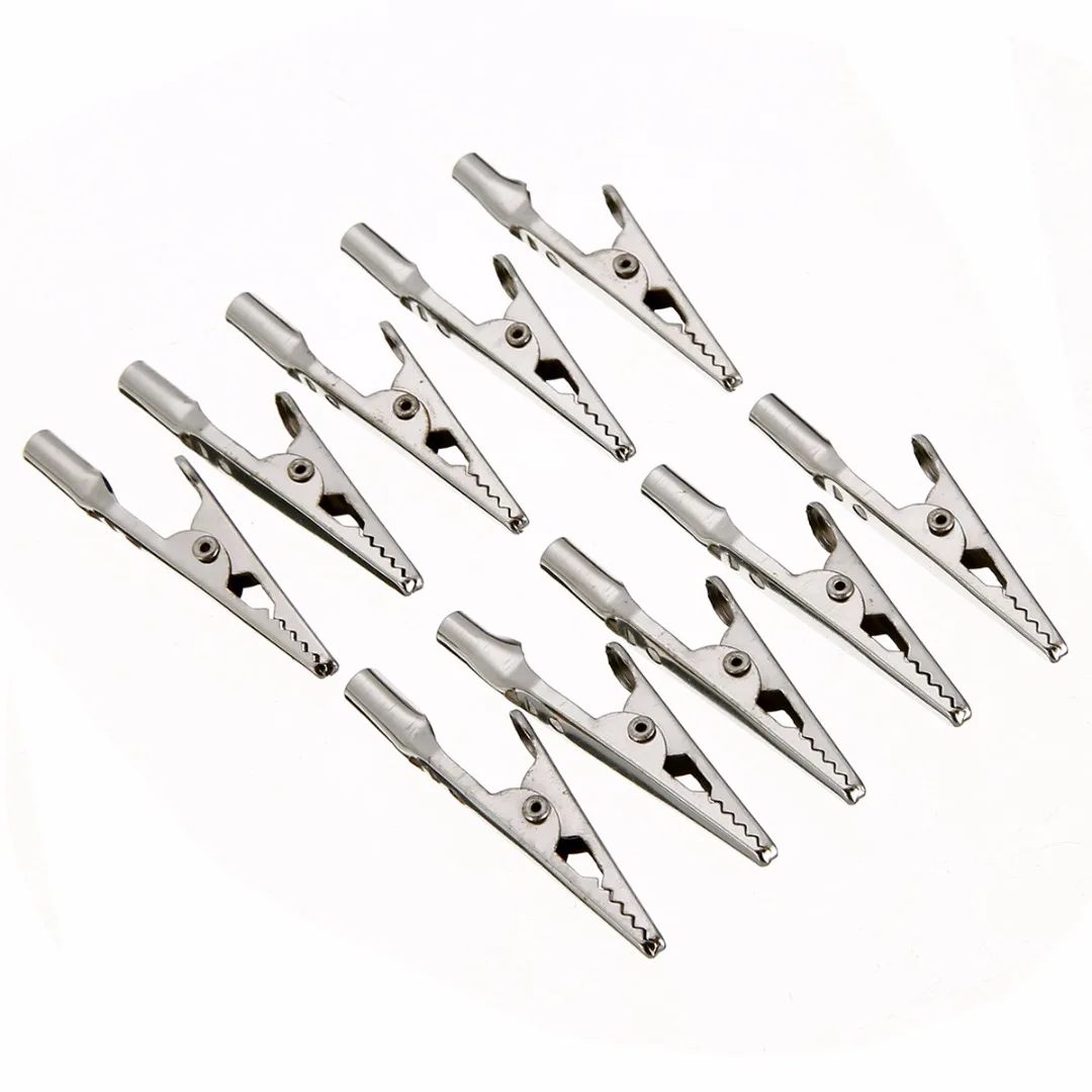 10pcs 51mm Length Electrical Crocodile Clamps Cable Lead Testing Metal Stainless Steel Alligator Clips Clamps