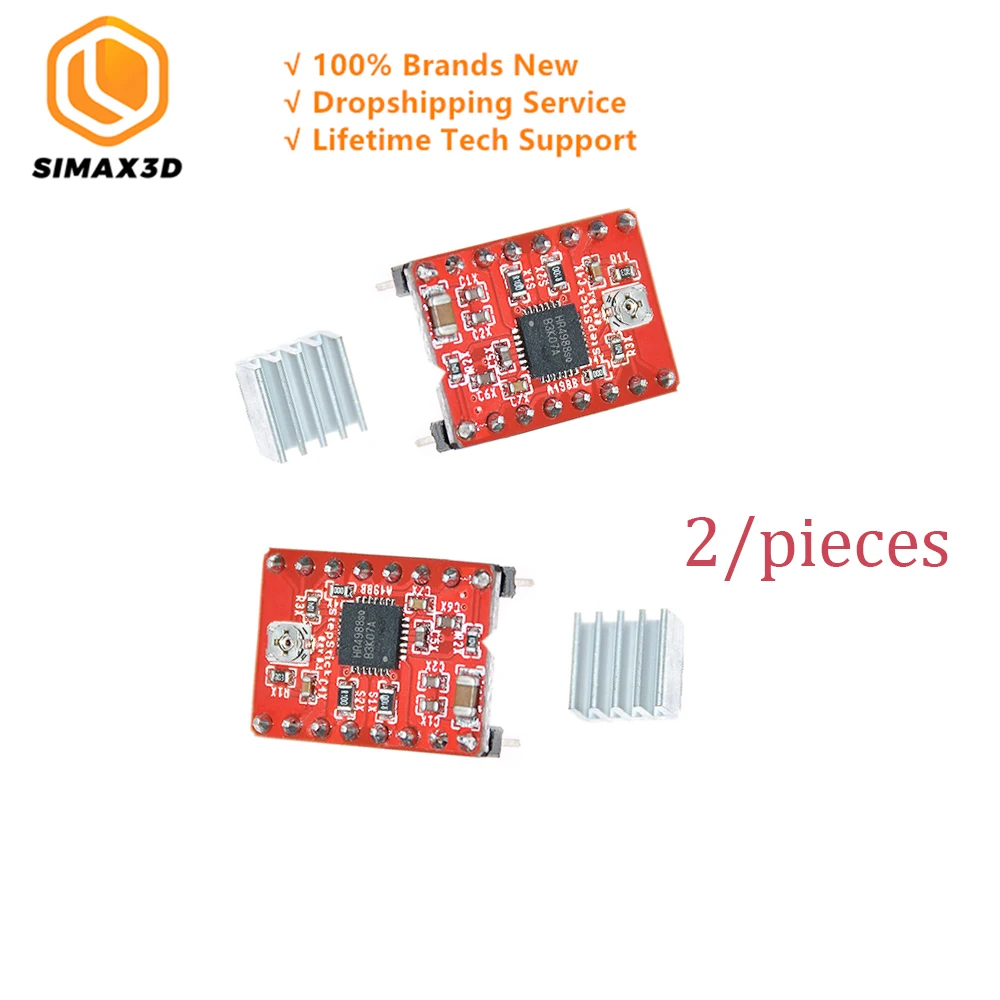 2xA4988 Red SIMAX3D шаговый двигатель драйвер A4988 DRV8825 Reprap шаговый драйвер модуль+ радиатор с наклейкой для DIY 3d принтер комбинация - Цвет: 2xA4988 Red
