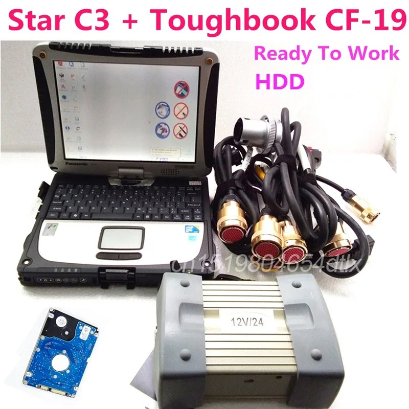 C3 with HDD CF19 Лучший Mb Star C3 с программным обеспечением для ноутбука,12 Star c3 мультиплексор с кабелями HDD установлен C3 с CF-19 ноутбука непосредственно для работы - Цвет: C3 with HDD CF19