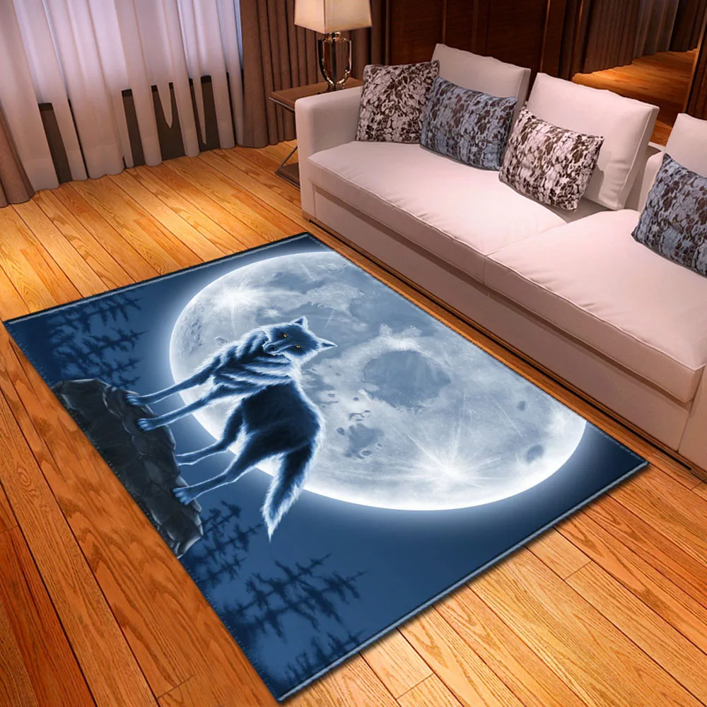 

Nordic Style Wolf Moon Area Rug Home Decorative Parlor Mat Rug Bedroom Soft Flannel Anti-slip Large Living Room 3D Carpet