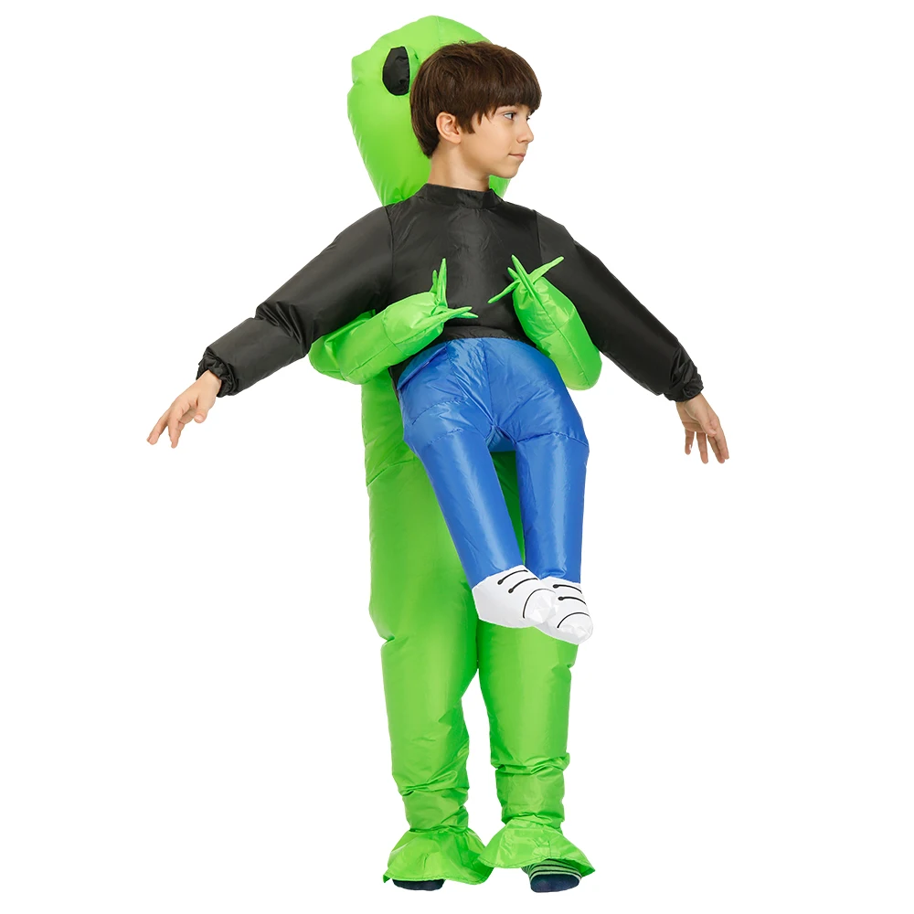 Green Alien Inflatable Costume for Kids - Funny Halloween Party Dress for Boys and Girls - Blow Up Fancy Dress with Inflation Garment image 2