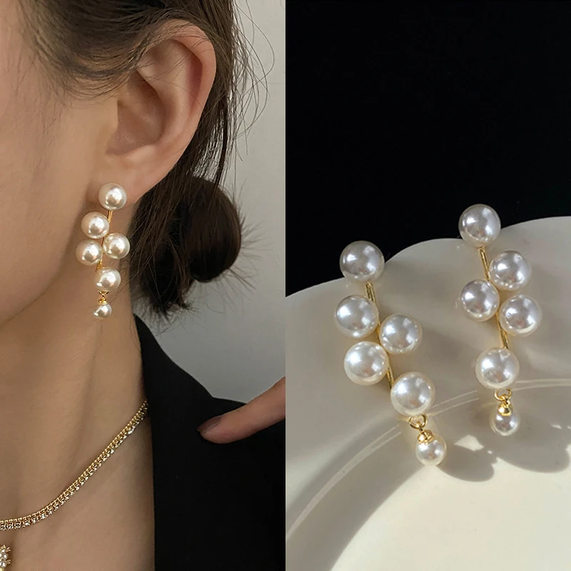 Pendientes colgantes de perlas blancas para mujer, aretes grandes y diseño coreano, joyería para fiesta, con forma gota| - AliExpress