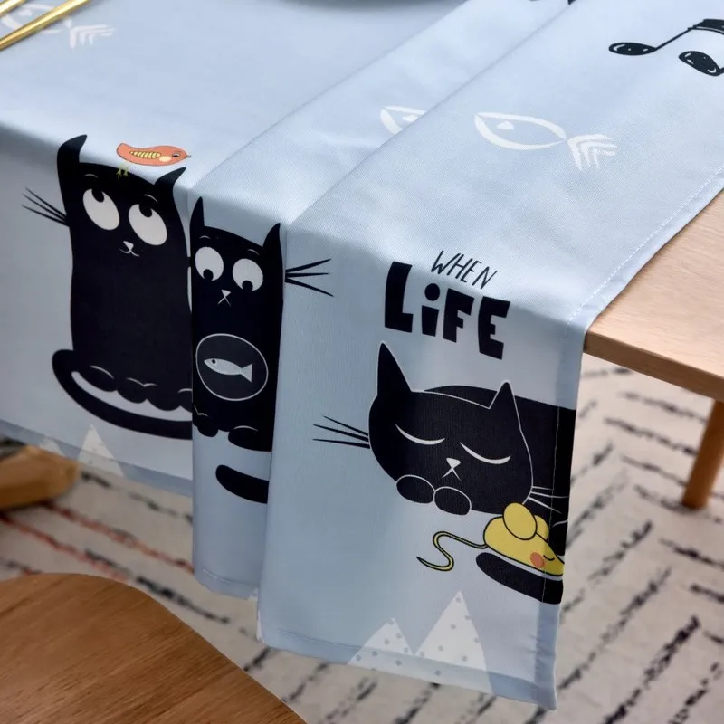 Прямоугольная скатерть с рисунком кота из мультфильма, скатерть для свадебной вечеринки, водонепроницаемая скатерть, кофейное украшение для столовой