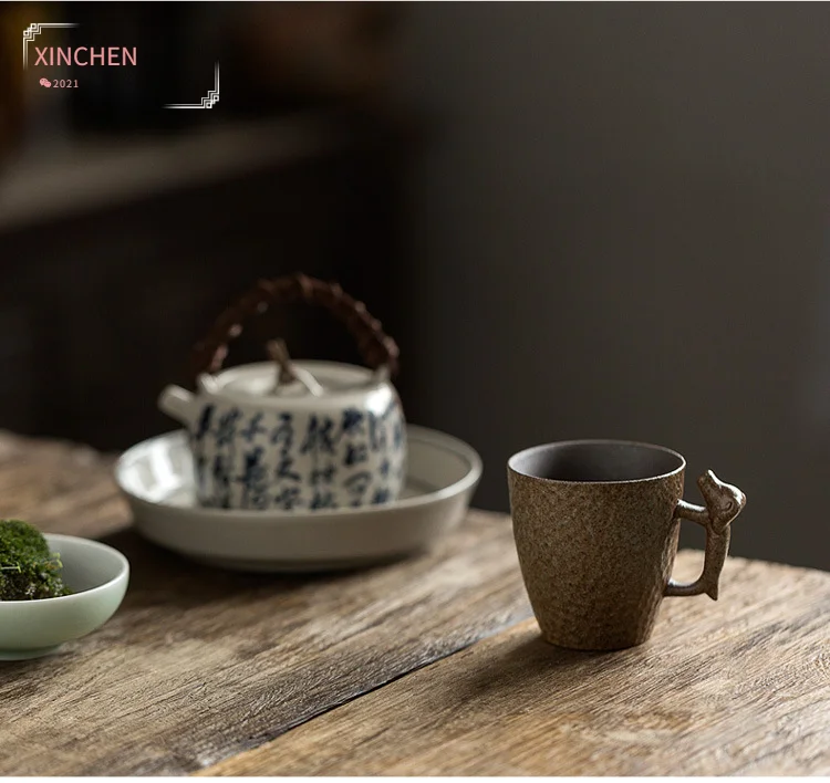 

Antique Retro Stoneware Iron Glaze Creative Ceramic Handle Coffee Mug Funny Coffee Cups Modern Design Juego De Tazas De Cafe