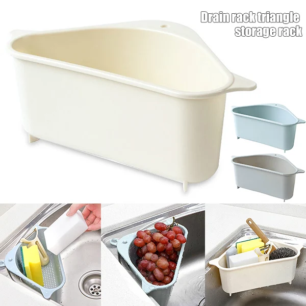 

Newly Trianglular Multifunctional Drain Shelf Storage Rack Kitchen Sucker Bathroom Support Corner Hanging Shelf Soap Box XSD88