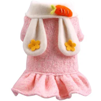 

Cute Rabbit Ears Winter Dog Coat For Princess Girls Carrot Decor Woolen Pink Warm Dress Coat Puppy Cat Outfit Pet Dog Clothing L