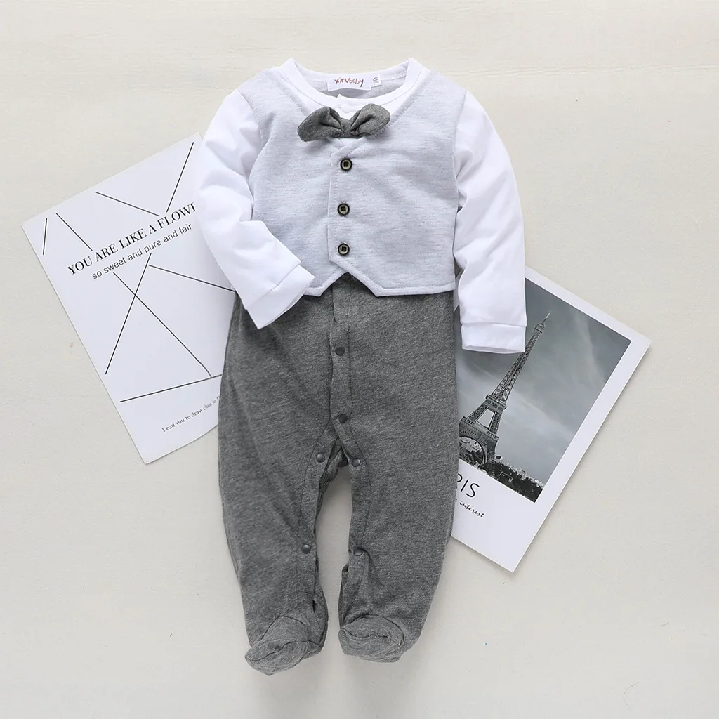 

2019 Spring New Goods Male Baby Spell Hit Onesie shen shi kuan Infants Jumpsuit Romper 70 Yards Foot-closed