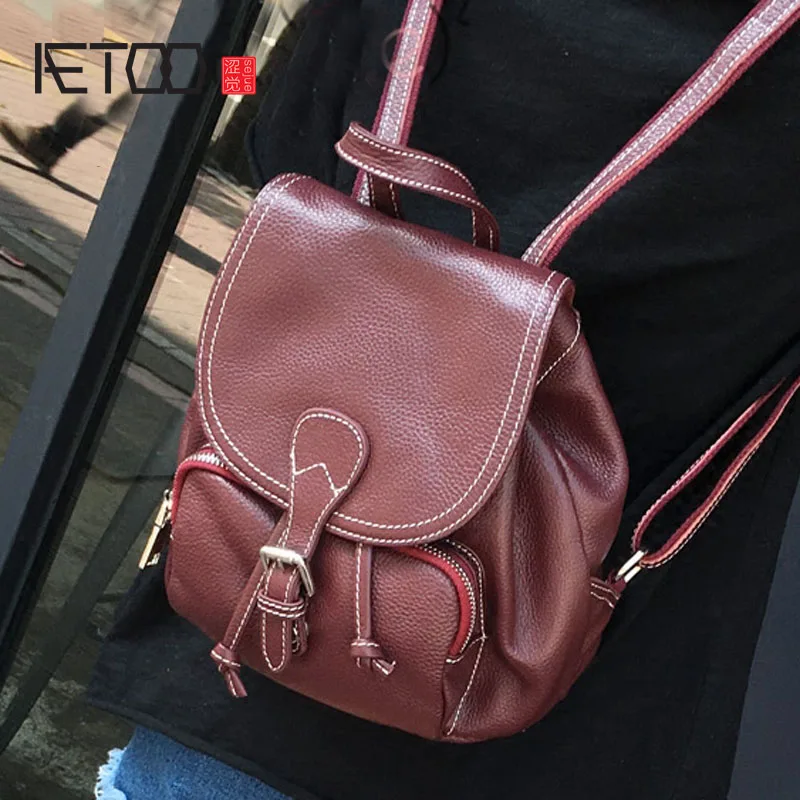 

BJYL New Korean version of the retro sweet mini flip leather shoulder bag personalized belt buckle small backpack fashion handb