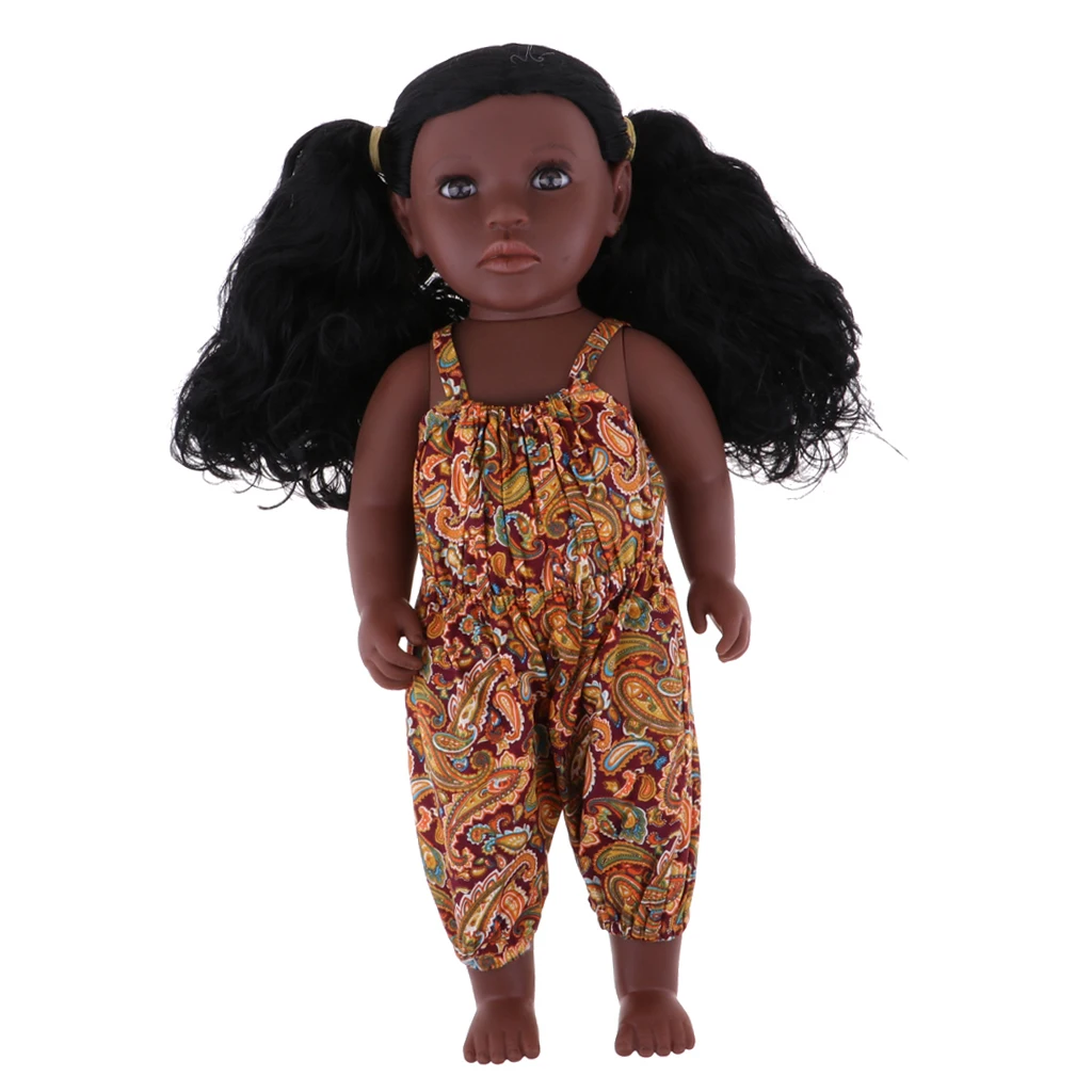 Beautiful Simulation Vinyl Baby Doll African-American Little Girl Doll With Curly Long Hair