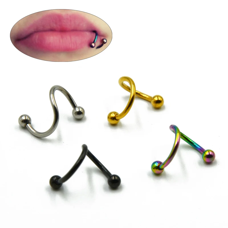 Surgical Steel Spiral Twisted Barbell Earrings Ball Nose Lip Cartilage Piercings