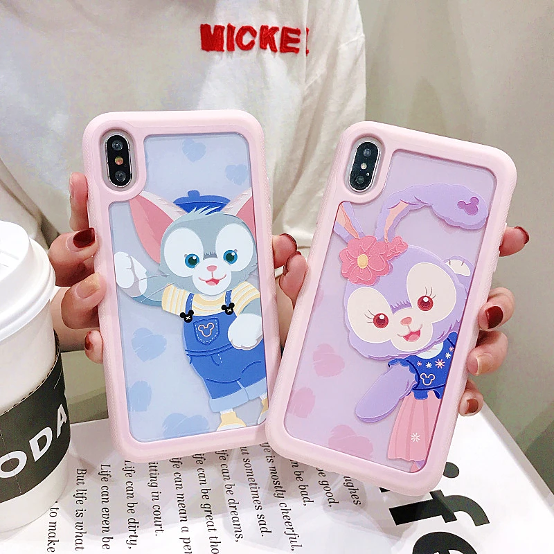 

3D Cute Cartoon Bear Rabbit Phone Case For iPhone XR Case XS MAX 8 7 6Plus Anti-fall Protective Embossed Three-in-one Back Cover