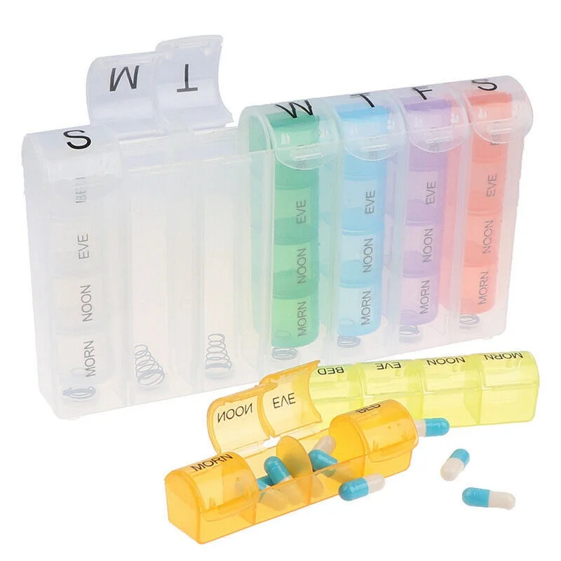 

28 Compartments Pill Organizer Weekly 7 Days Pill Box Medicine Storage Dispen