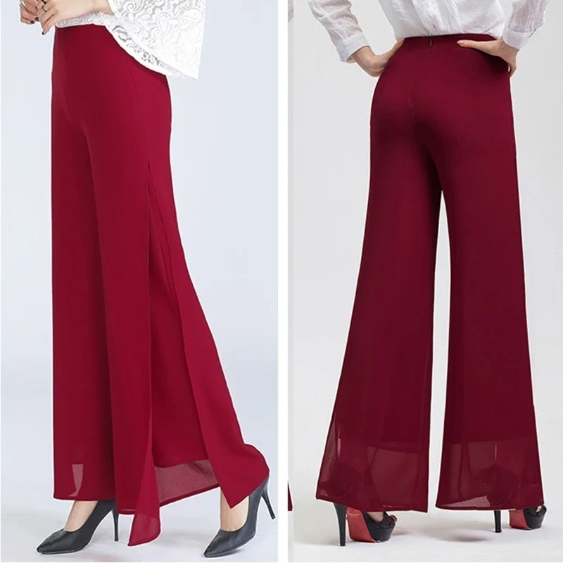 ZOGAA 2020 New High Waist Pants Women Wide Leg Trouser Casual Vintage High Waist Chiffon Side Split Light Comfort Wide Leg Pants