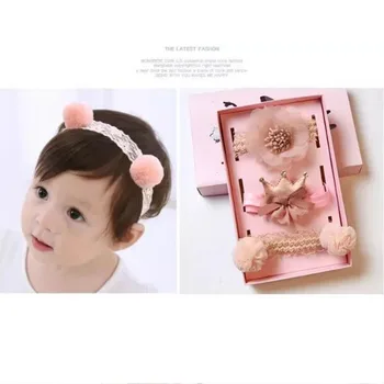 

The New 3pcs/set Children Girls Hair Accessories Children's Elastic Hairband Crown Lace Headbands Head Wear Bow Baby Girls