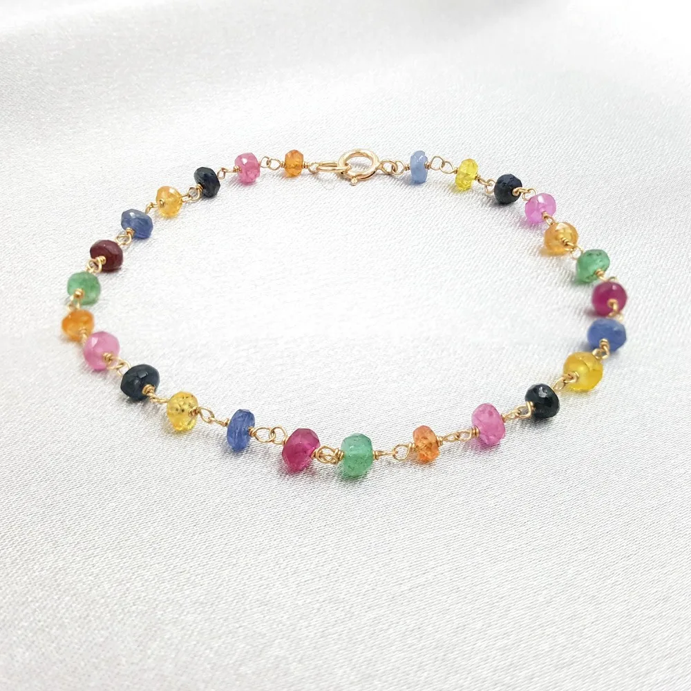 Pulsera De Plata De Ley 925 Joyer a De Lirio Arco ris Zafiro Rub 