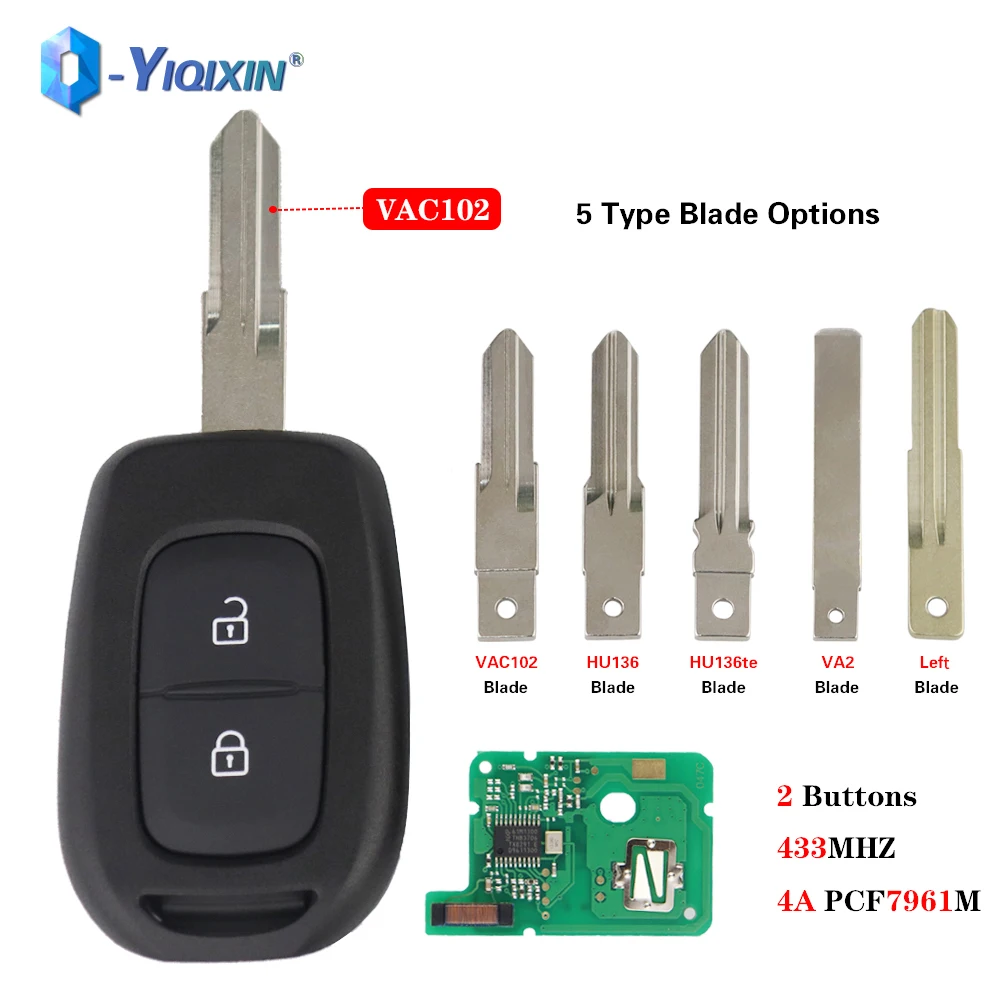 YIQIXIN 434MHZ Uncut Blade For Renault Sandero Dacia Logan Trafic 2 Stepway Clio4 Master 3 Duster Smart Remote Key 4A PCF7961M yiqixin smart remote car key 2b for renault sandero symbol trafic dacia logan lodgy dokker duster clio4 master3 433mhz pcf7961m