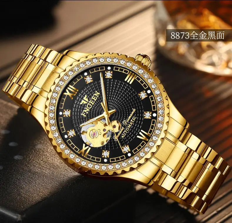 FNGEEN, мужские часы, автоматические, механические, водонепроницаемые, с автоматическим заводом, Лидирующий бренд, роскошные, золотые, мужские наручные часы, Relogio Masculino