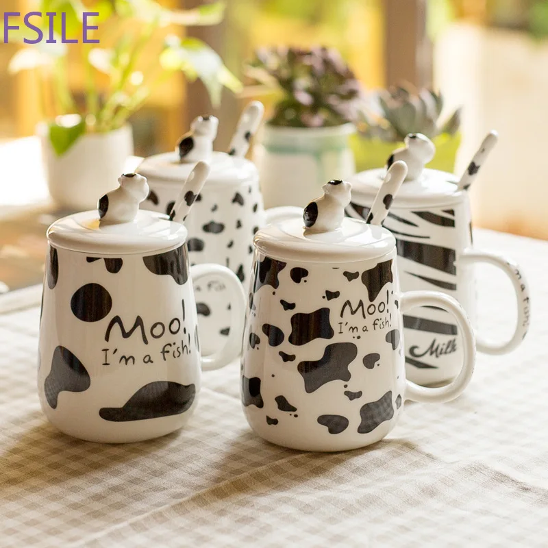 350ml Cartoon Ceramic Cup Milk Mug with Spoon Student Couple Breakfast Cup Water Cup Drinkware Coffee Tea Cups Novelty Gifts
