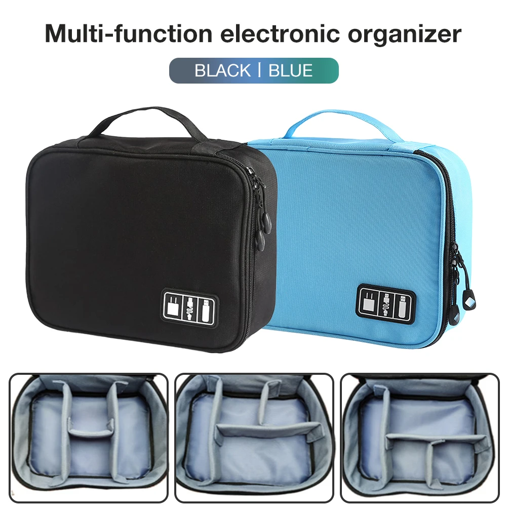 Portable Travel Small Storage Bag Box Phone Charger Power Bank USB Cable BO 