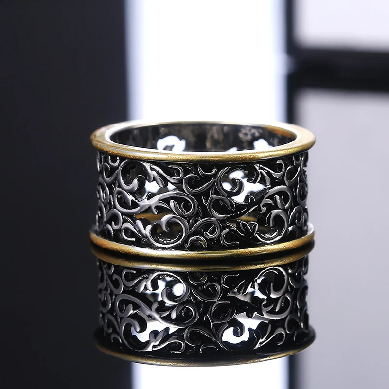 

Newest Fresh Fashion Rings Elegant Vintage Hollow Pattern Rings For Men Accessories Anniversary Ring Hip hop Jewelry Party Gifts