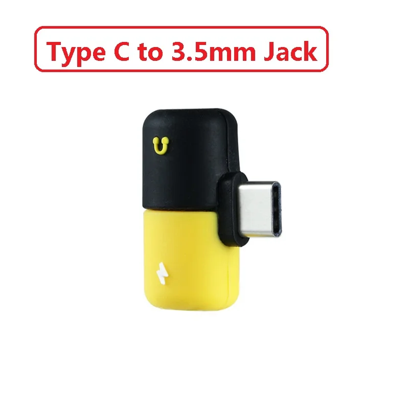 Black Yellow 2 в 1 аудио зарядное устройство двойной разъем для наушников type c адаптер для Samsung HTC Huawei сплиттер аудио конвертер для Xiaomi Mi8 Chraging - Цвет: Black Yellow