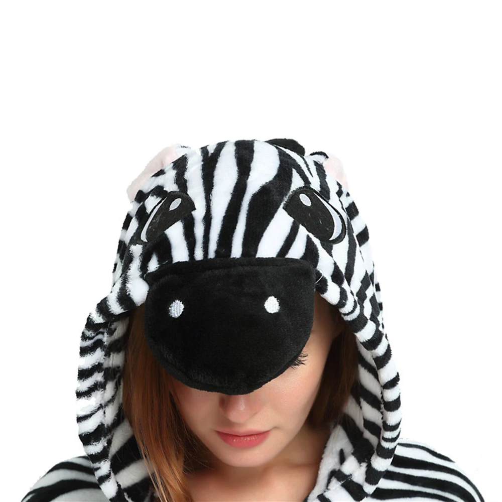 Kigurumi Zebra Onesie Adult Women Sleepwear Costume Animal Pajamas One Piece Flannel Winter Warm Loose Men Couple Cosplay Pyjama kigurumi pajamas onesies cosplay pajamas onesies flannel pajamas onesies